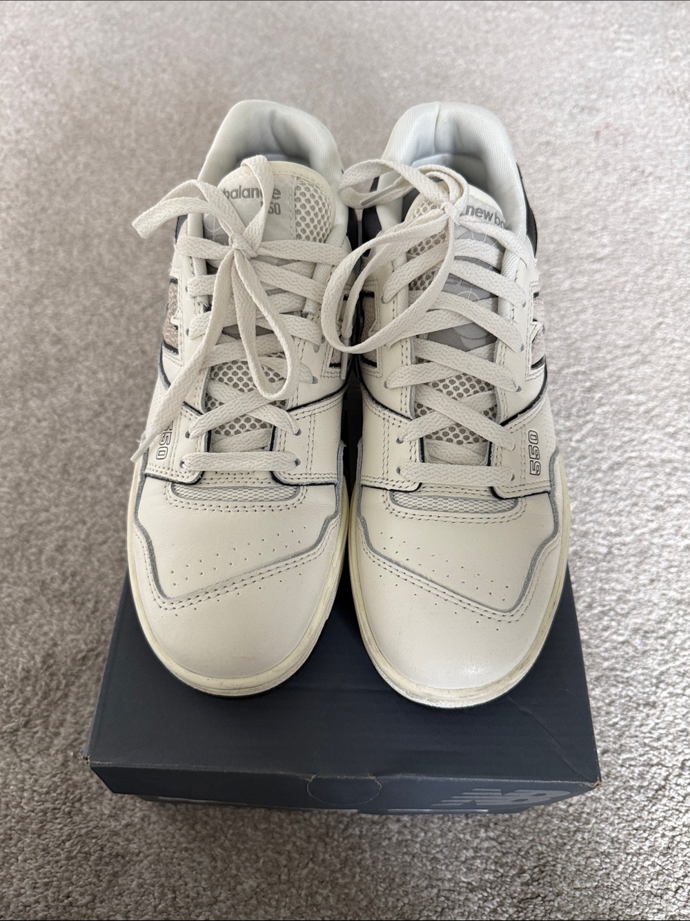 New Balance 550 Off-White Leather Sneakers with Gray Accents